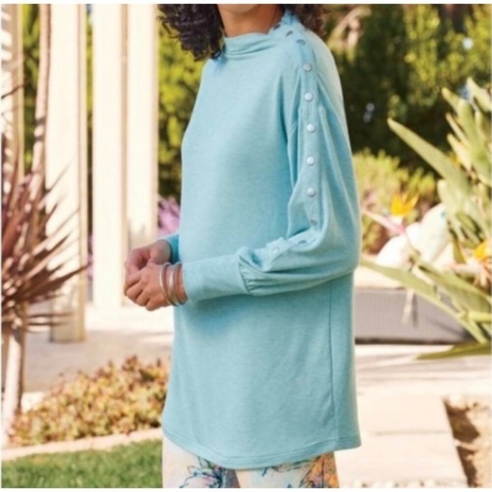 Soft Surroundings Arley turquoise tunic sweater mock funnel neck XL snaps